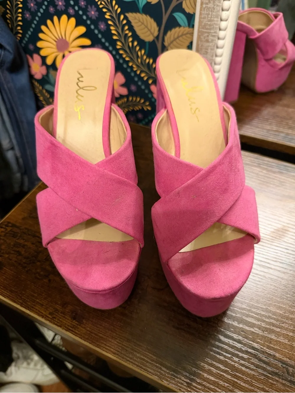 Lulu's Hot Pink Crisscross Platform Slide Sandals - Wore Once